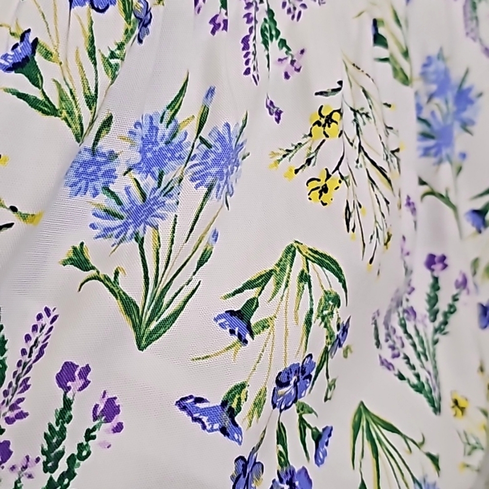 Nwot LOFT  White /Blue/Lavender Floral Puffed Sleeve Back Cutout Tier Midi Dress - Picture 15 of 16